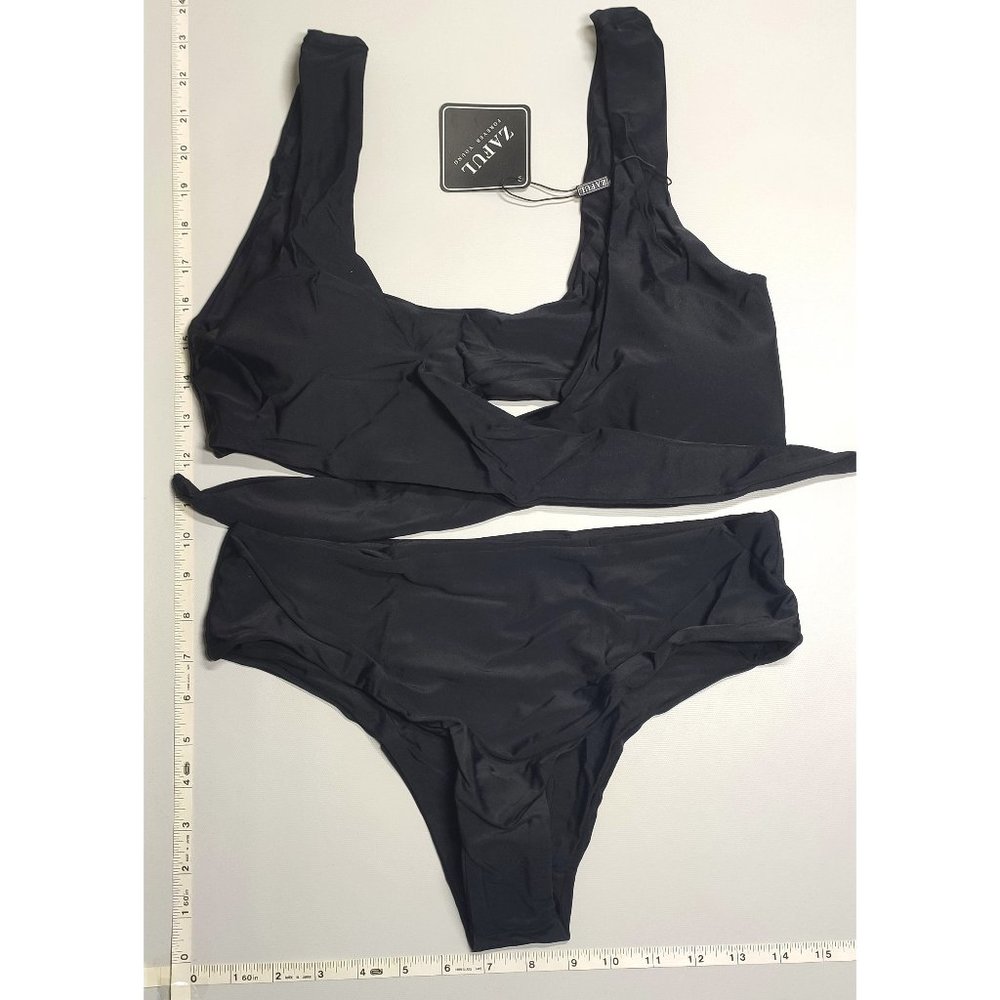 NWT ZAFUL Medium Front tie Tankini Black bikini set